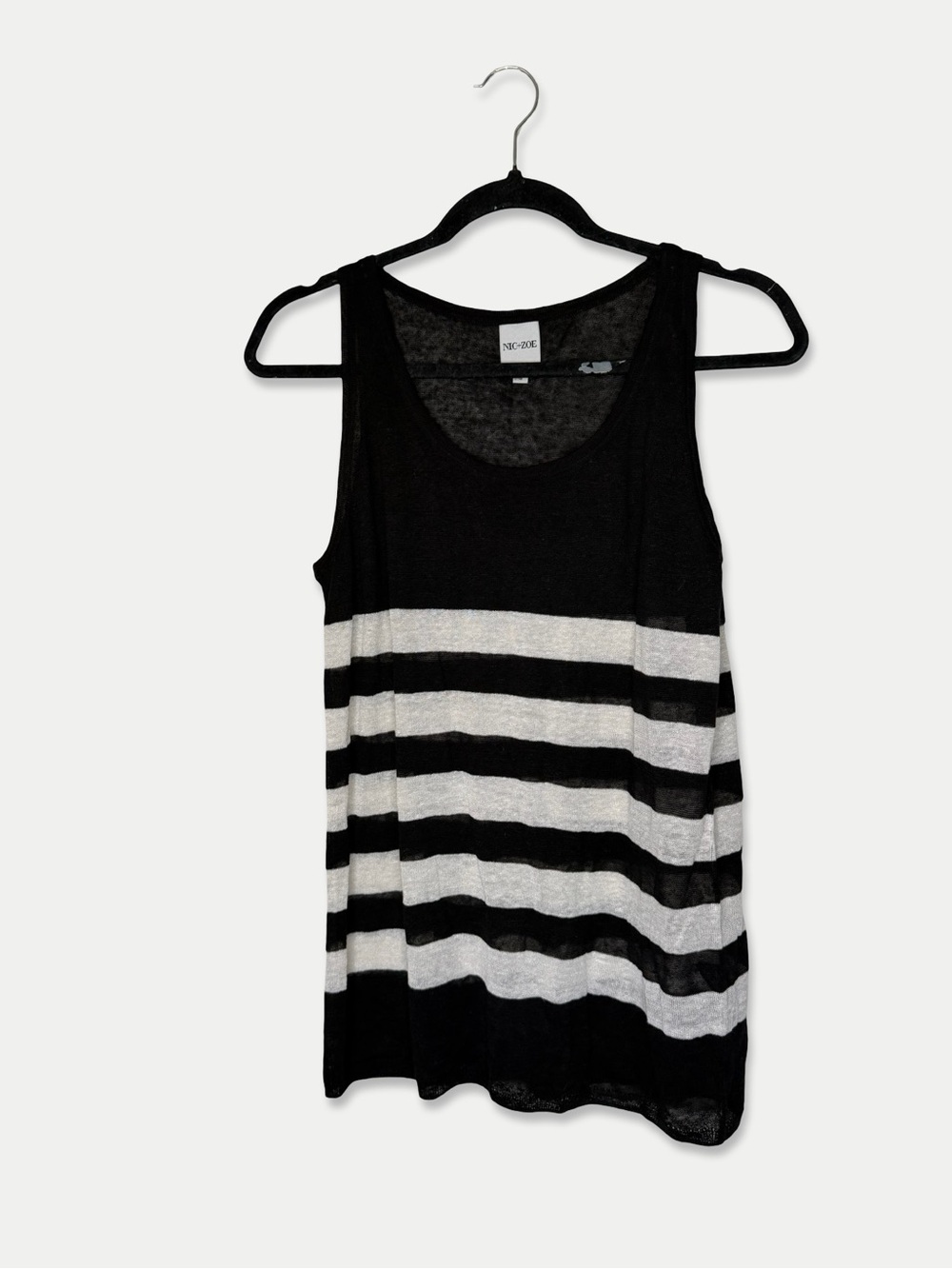 Nic + Zoe Blouse Size S Black Cream Sleeveless Linen Blend GUC